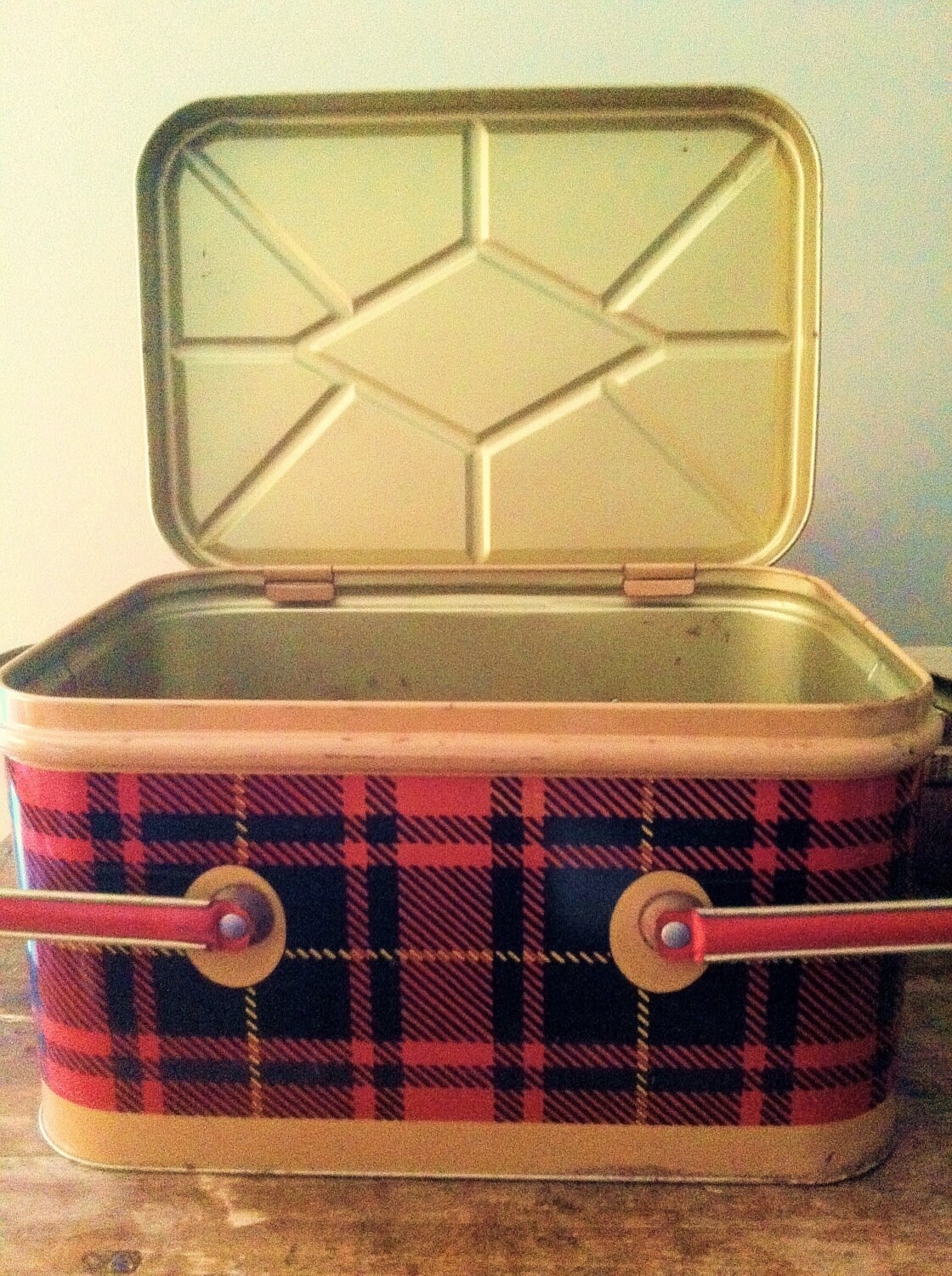 Vintage 1950's Metal Picnic Basket by Nesco with Lunch