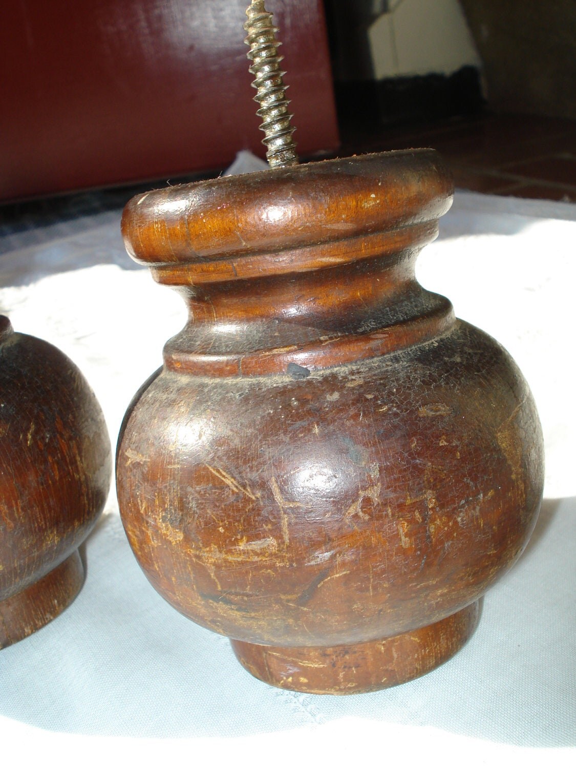 Antique Large Wood Ball Feet For Furniture 2 Wooden Feet