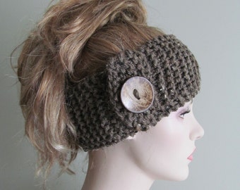 Headbands Earwarmers Turban Buttons Chunky Knit Brown Tweed Grey Fall Winter Accessories Headcovers Womens Girls Knit Headwraps