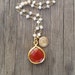 RESERVED Bezel Set Carnelian and Lotus Flower Charm Necklace