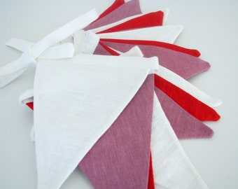 Bunting / Fabric Flag Banner / Pennant Nursery / Porch / Patio Decor / Photo Prop / Purple / Red / White