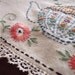 vintage teapot tablecloth hand embroidered linen crochet edging