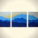 Blue Mountains: Large Original Triptych Landscape Painting Wall Art - Blue Yellow White - Nursery, Office, Home Decor - 3 Canvas 12 x 12