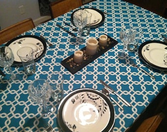 Turquoise Gotcha Tablecloth / Home, Event, Party, Shower, Wedding