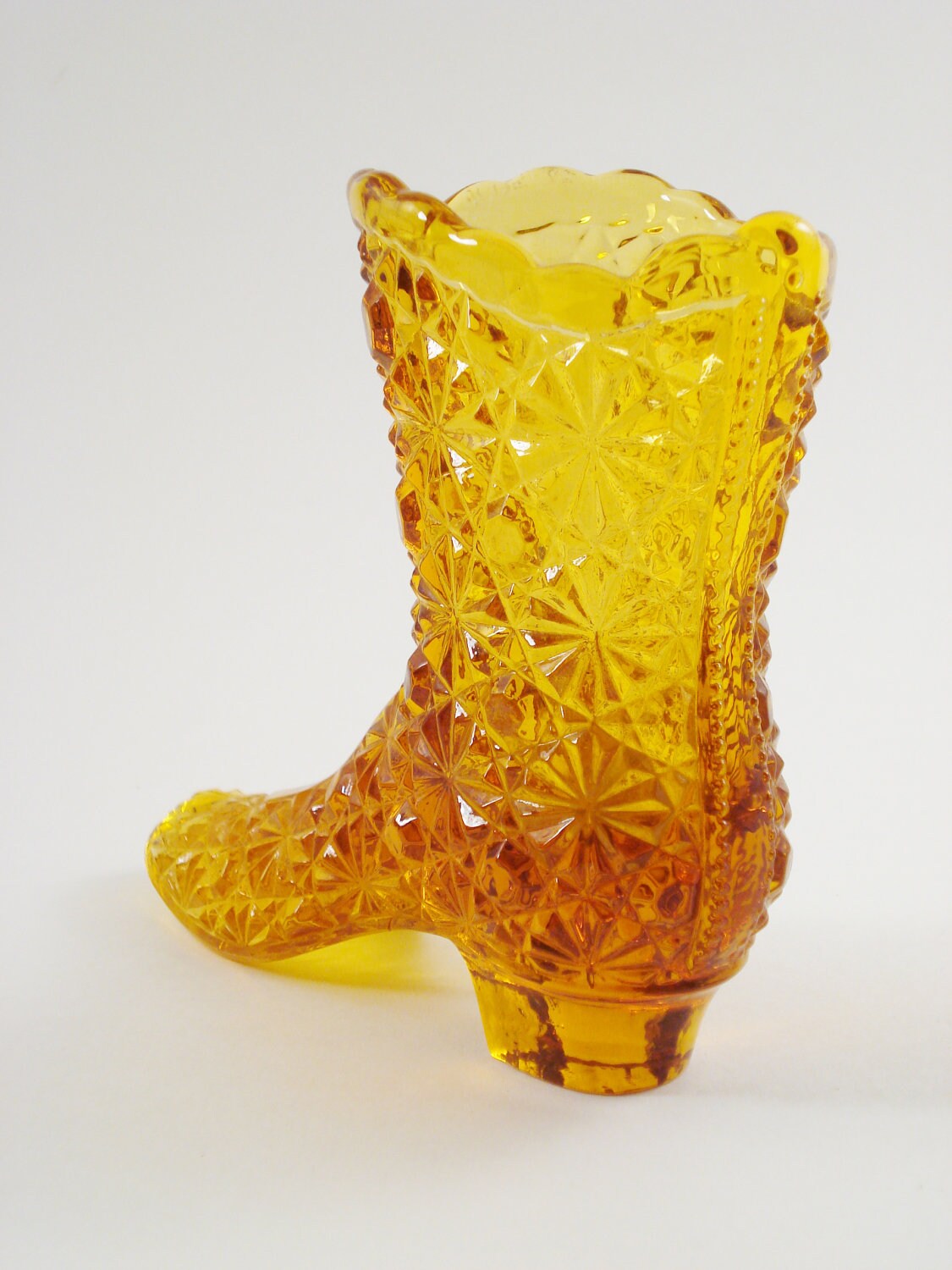Fenton Glass Boot Colonial Daisy and Button Pattern / Amber or