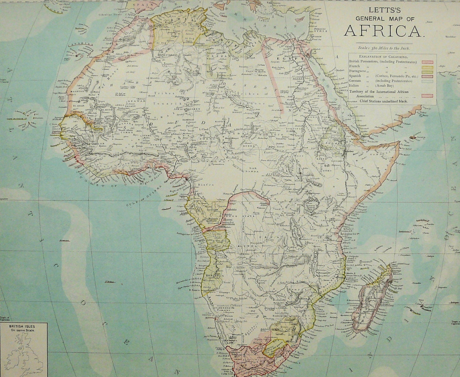 1887 Large Antique Map Of Africa. Henry Stanley Era. 125 Years