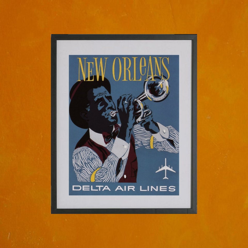 New Orleans Delta Air Lines Mid Century Travel Poster 8.5x11