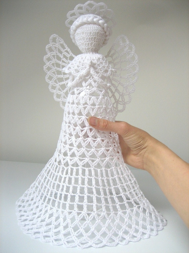 White tall crochet angel. Angel decoration. Christmas angel