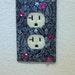Silver and Gray Duplex Receptacle Cover with Pink Gems