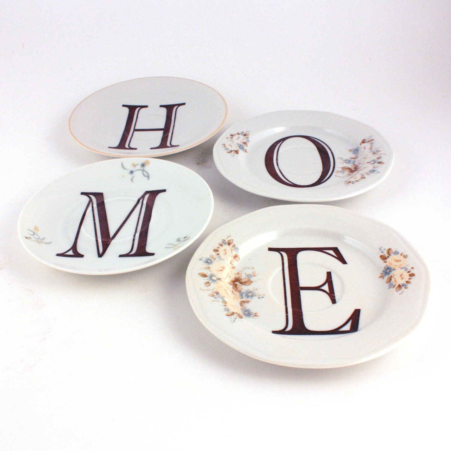 SALE Altered 4 Home Plates Vintage Dishes Decorative House