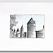 ORIGINAL DRAWING of buildings Black And White ink painting / Castle art for modern design interior / Minimalistic art Landscape illustration