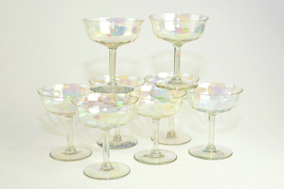 Iridescent Luster Crystal Cordial Stemware Goblets Beautiful 8224