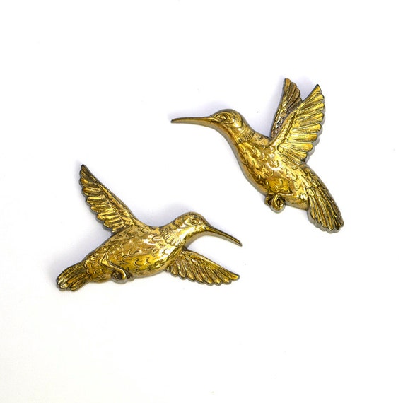 Gold Hummingbird Wall Art Pair by Homco USA Retro Kitsch