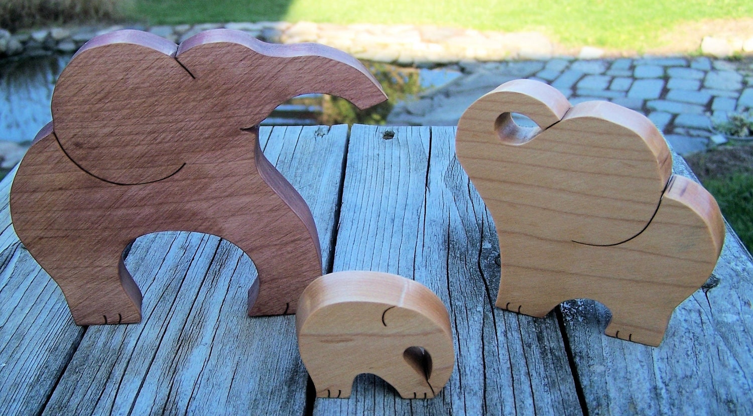 Animal puzzle Maple wood scroll saw cut 3 elephants