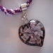Kumihimo necklace with heart shaped glass pendant, purples and pinks