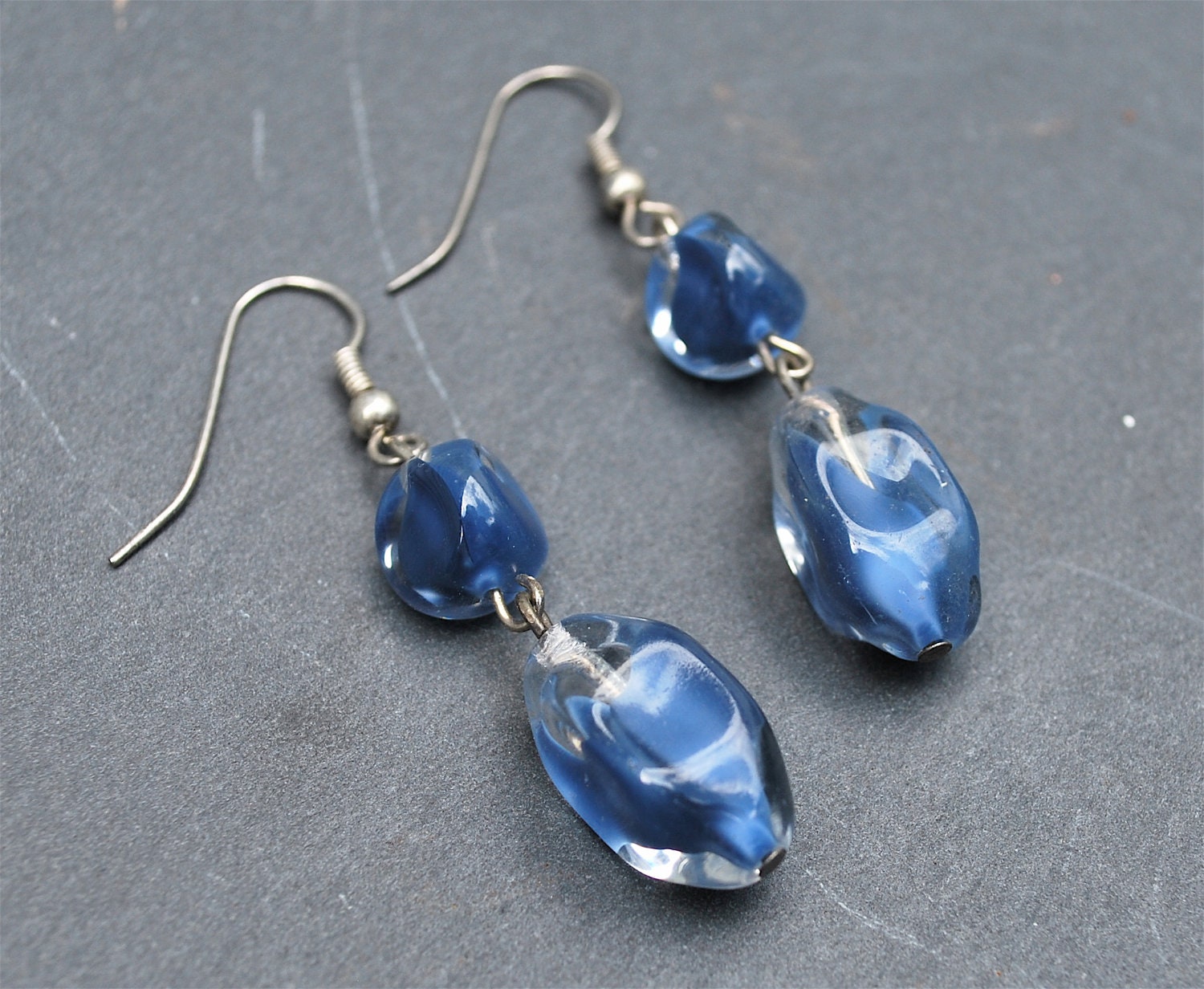 Antique Blue German Glass Dangle Earrings by GyreAndGimbleMaine