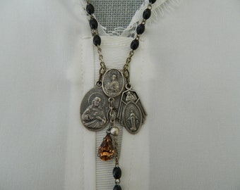 Items similar to KEY to Heaven NECKLACE Vintage Religious Assemblage Necklace Religious Medals