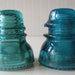 Glass Electrical Insulators, Blue Insulators, Green Insulator, set of two