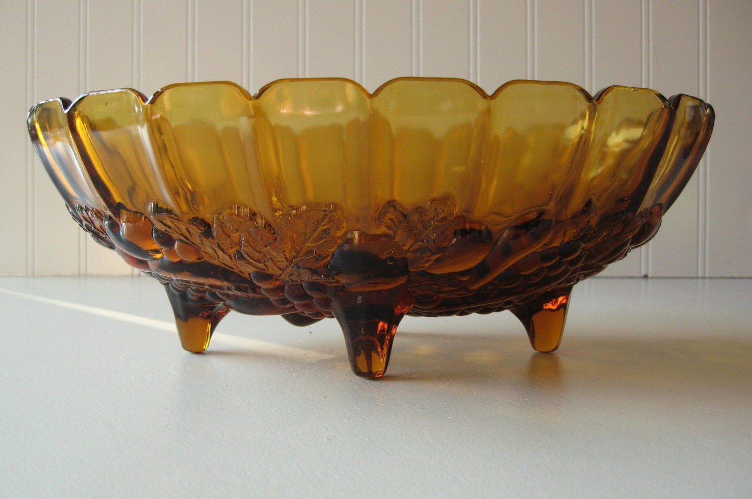 Amber Glass Bowl Fruit Bowl Footed Bowl Centerpiece