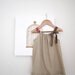 Last One 20% off..Baby Dress-Natural Latte Linen with ruffled edge and chocolate ties-toddler girls- Children Clothing by Chasing Mini