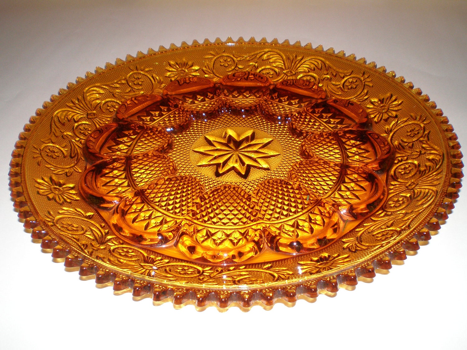Amber Sandwich glass deviled egg plate Indiana Glass for Tiara