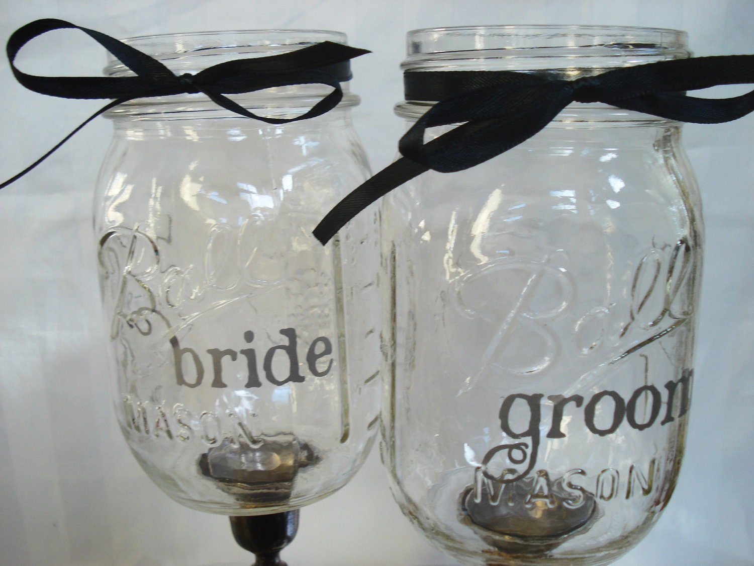 PERSONALIZED Mason Jar Wine Glasses Vintage Silver Candlestick