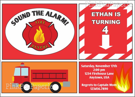 FIRE FIGHTER Birthday Invitation - Digital Printable Il_570xn