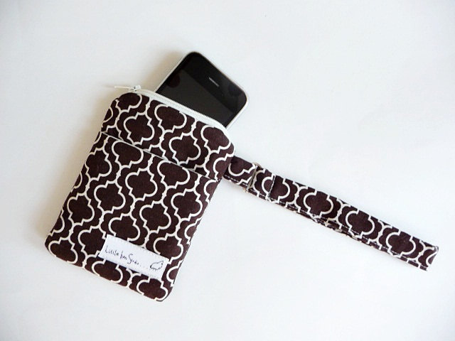iPhone Smart Phone Cell/Small Gadget Pouch - Fabric Mini Purse Wristlet - Kaufman Metro Living Tile - Gift under 20 Stocking Stuffer