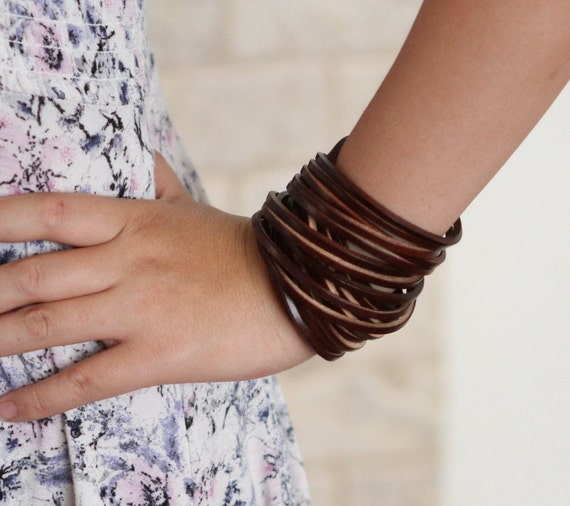 Genuine Leather Wrap Bracelet. Multistrand by TrueHeartStyle