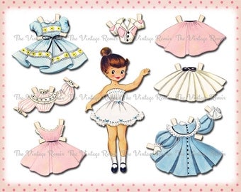 INSTANT DOWNLOAD, Paper Doll Digital Printable Collage Sheet Vintage-Inspired