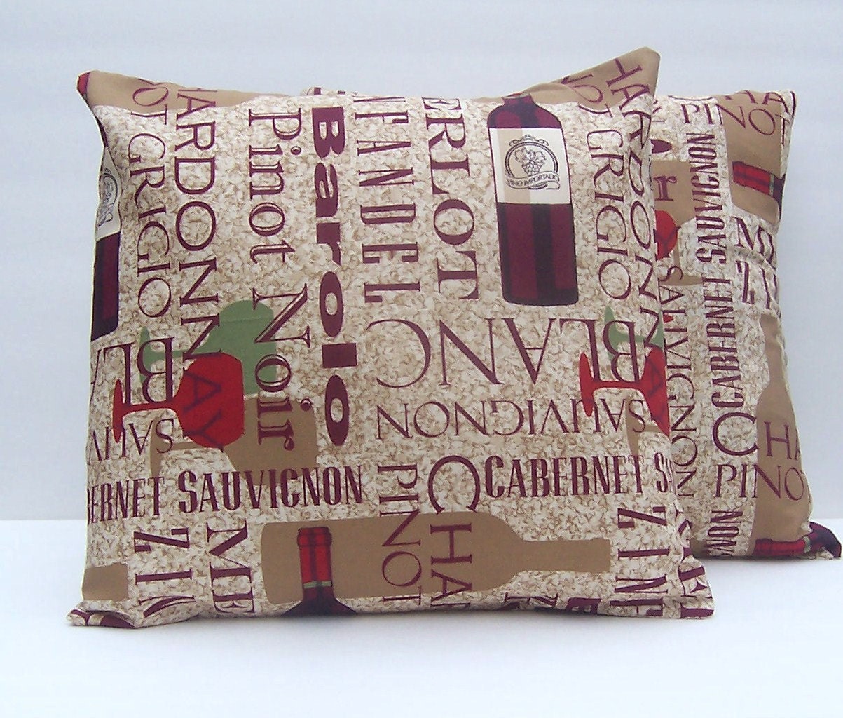2 Wine Themed Pillow Covers Throw Pillows Toss by NewJerseyAccents