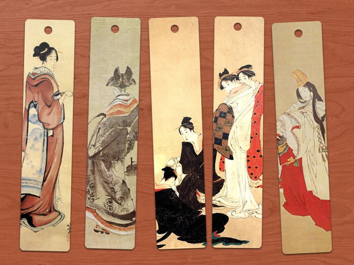 Hokusai Japanese Ladies DIGITAL Printable Bookmarks Set of 10.