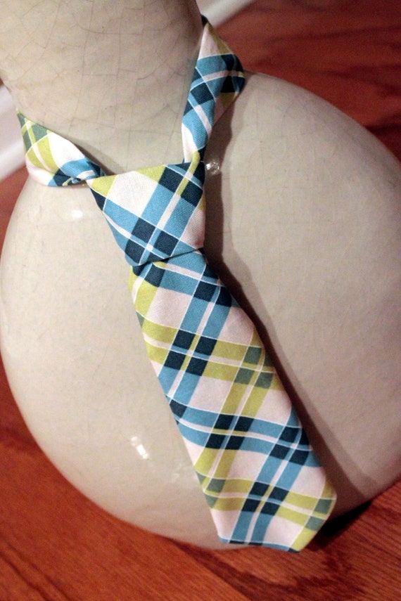 Items similar to Baby Boy Neck Tie Blue and Green Plaid on Etsy