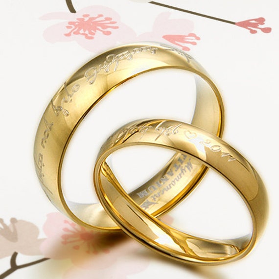... 18K Gold Lord of ring Elvish Engrave Wedding Engagement Rings Set