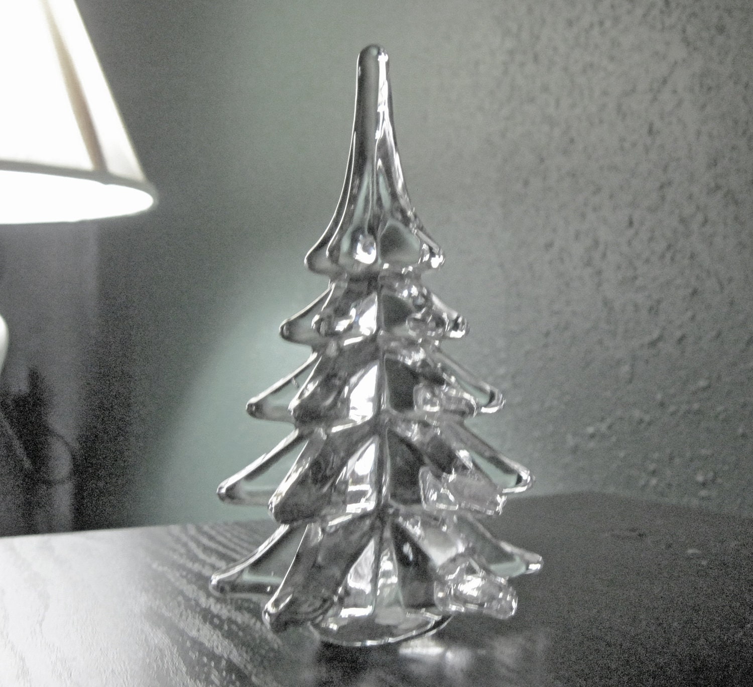 Vintage 5.5 Art Glass Clear Solid Crystal Christmas Tree