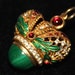RESERVED FOR IRINA Chinese Malachite Enamel and Rhinestone Gold Crown Pendant