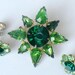 1950s Brooch and Earrings Set Emerald and Peridot Green Rhinestone Flower Vintage Jewelry Collectable