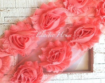 2.5" Shabby Rose Trim- Peach Color- Peach Chiffon Trim - Spring/Summer/Birthday- Hair Accessories Supplies