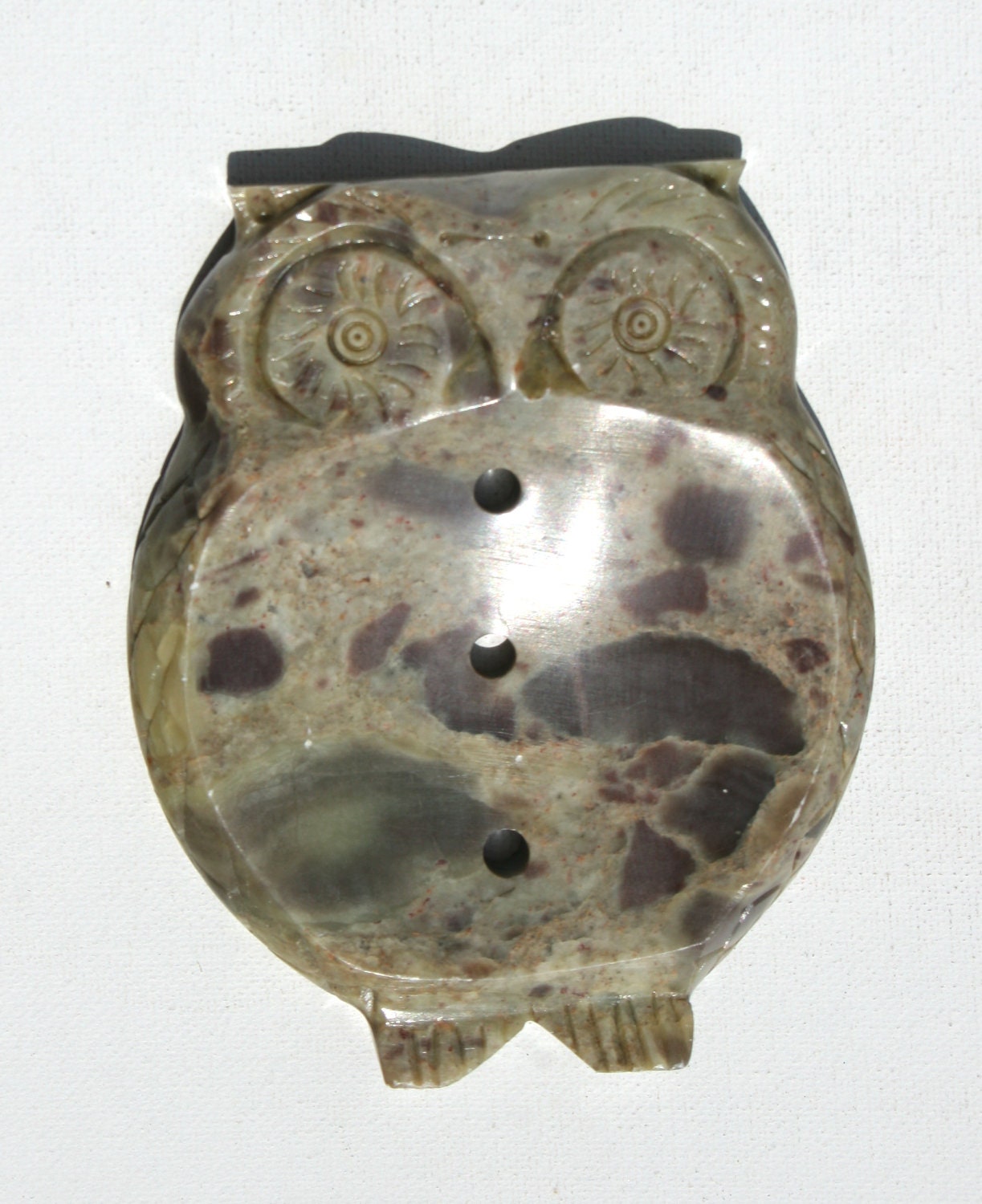 Hand Carved Stone Owl Moss Green Eggplant Purple by cherryREVOLVER