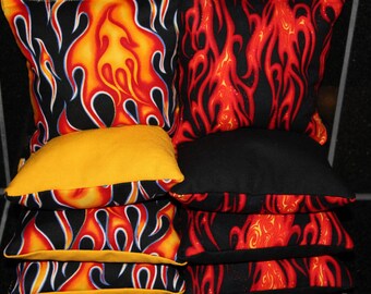 HARLEY DAVIDSON / Flames 8 Top Quality Custom Handmade ACA Regulation Size Cornhole Bean Bags