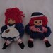 Vintage Pair Raggedy Ann & Andy Yarn Felt Hanging Christmas Tree Decorations 1970s