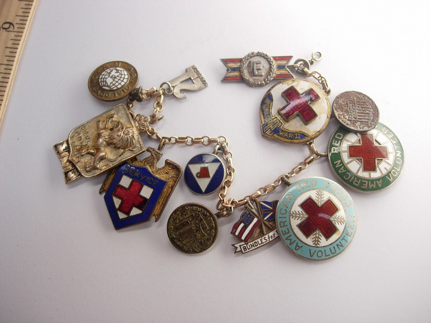 Vintage Red Cross Enamel Military Pins WW11 Sweetheart Charm