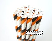 Halloween Paper Straws Orange and Black Duo Tone - set of 25 Paper Straws w/ DIY Flag PDF - Holiday Party Decor Il_170x135