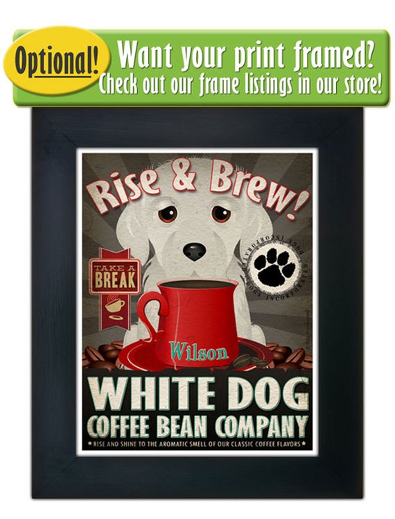 White Dog Coffee Bean Company Original Art Print White