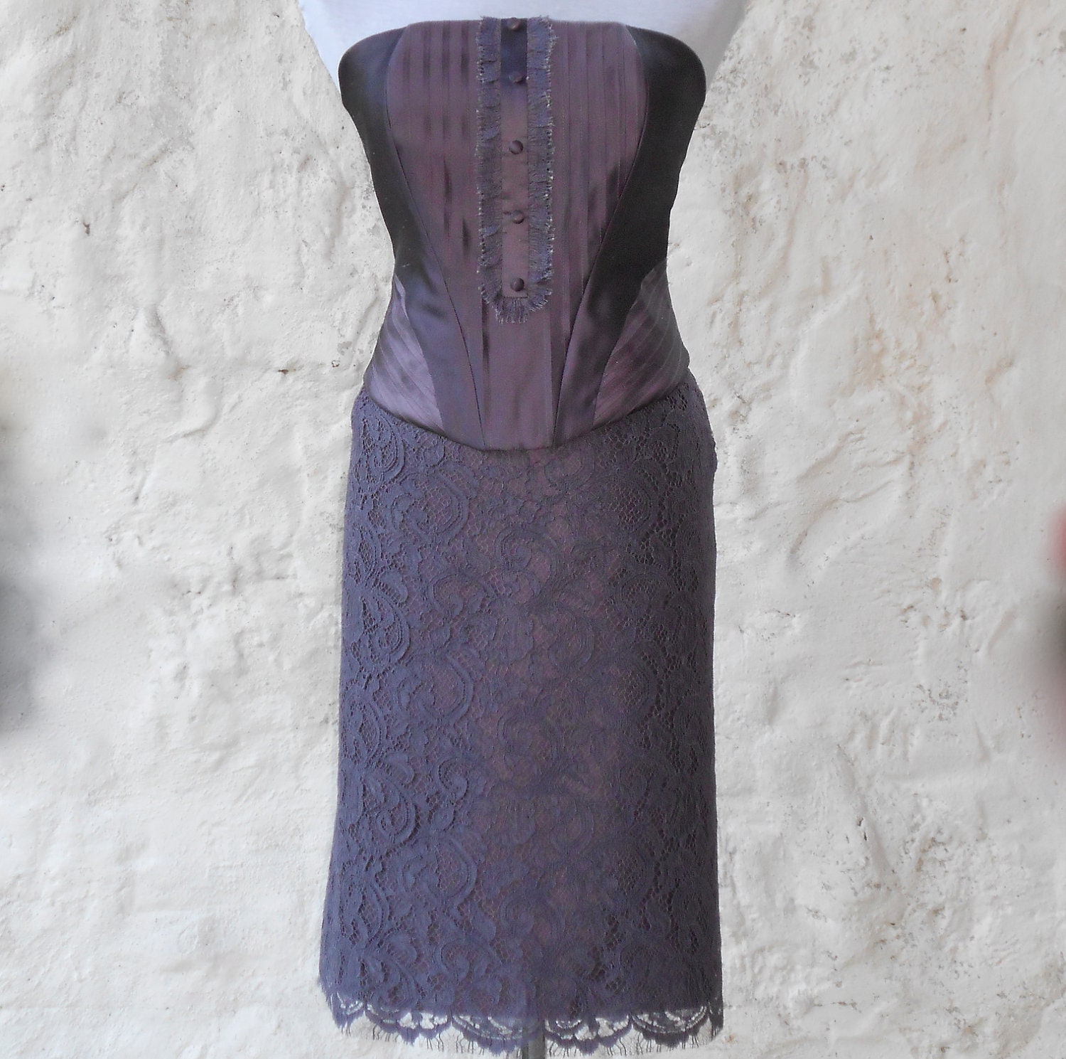 Deep purple / plum - boned - silk corset top - high fashion - steampunk - goth