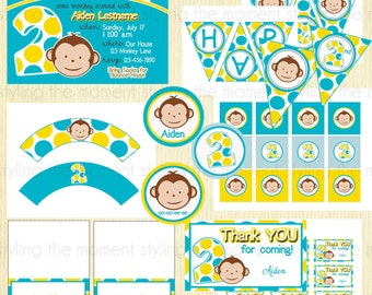 Boy Mod Monkey Birthday Printable Set