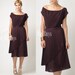 Vintage 70s Chocolate Brown off shoulder Geometric pleated skirt A-line mini Dress - L/XL