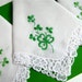 Vintage Irish Handkerchief, Embroidered Handkerchief, Hand Embroidered, Shamrocks, Irish Lace, Cotton hankie, Set of 3, ladies handkerchiefs
