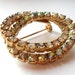 Gold. Aurora Borealis Rhinestone. 50s Interlocking Ovals Brooch. Vintage