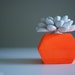 Neon Orange Modern Faceted Geometric Polyhedron Container, White Succulent Sculpture, Tabletop Centerpiece